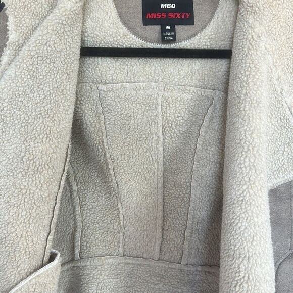 Miss Sixty Shearling Bomber Style Jacket w Asymmetrical Zipper - Vintage Jacket - Picture 3 of 11